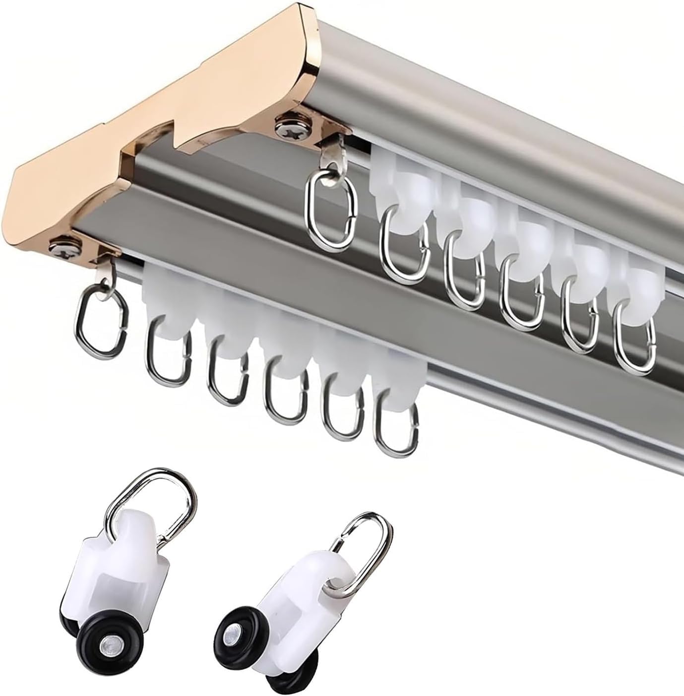 DLLDQBD Heavy Duty Double Row Curtain Track Ceiling Mounted Curtain Rods System Aluminum Sliding Rails For Curtains Bedroom Room Divider Hospital(Size:16.4FT/500CM,Color:E)