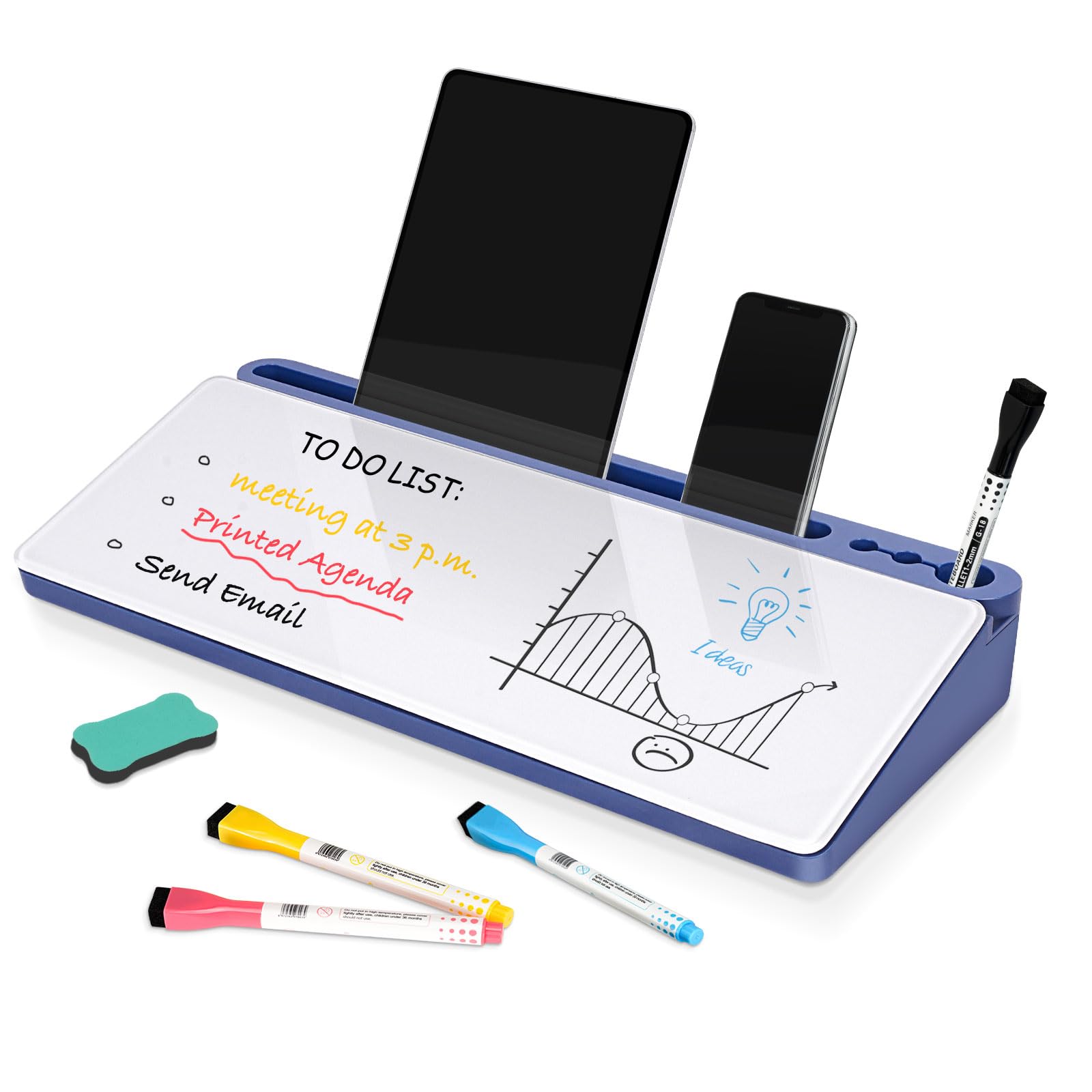 DOLLAR BOSS Glass Desk Whiteboard Small Dry Erase Board Desktop White Board with Storage Drawer Computer Keyboard Stand Desk Organizer Office