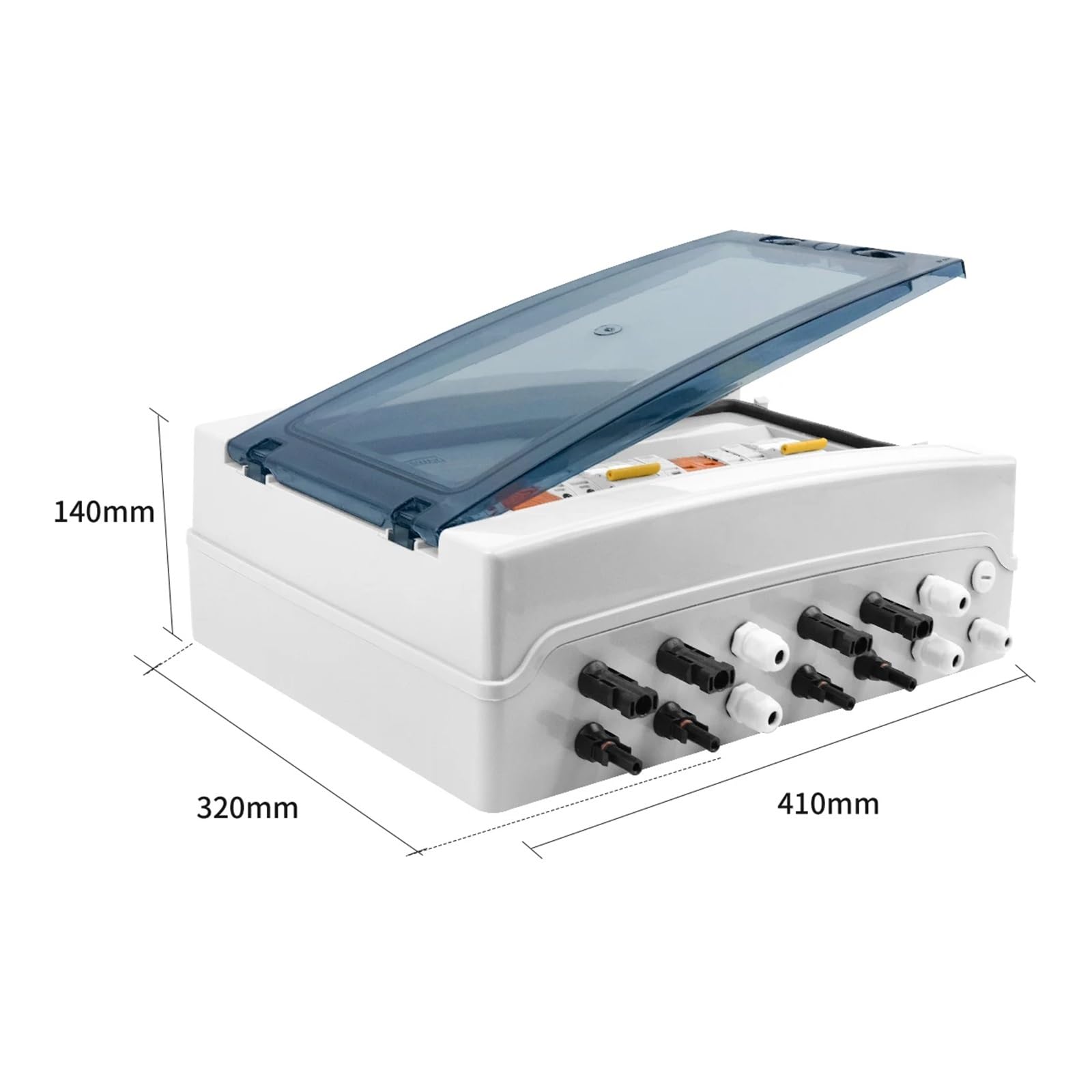 TSIOHKBS Solar photovoltaic PV Combiner Box with Lightning Protection 4 Input 2 Out DC 600V Fuse MCB SPD Box IP65 18ways (600V 40A MCB)