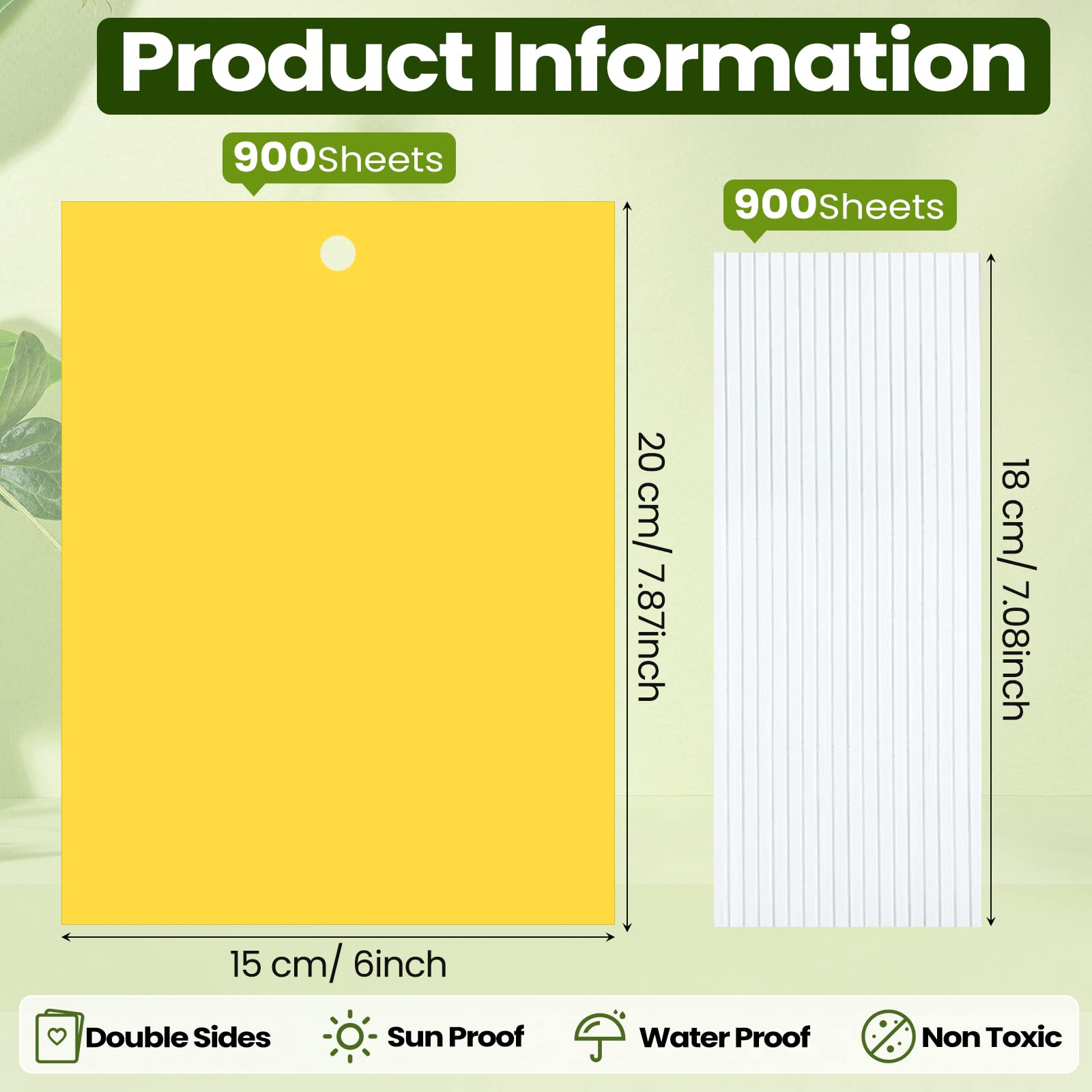 Qualirey 900 trampas adhesivas amarillas de 6 x 8 pulgadas para plantas, trampa adhesiva de doble cara con lazos giratorios, trampas para moscas para frutas, insectos, hongos, insectos, interiores y