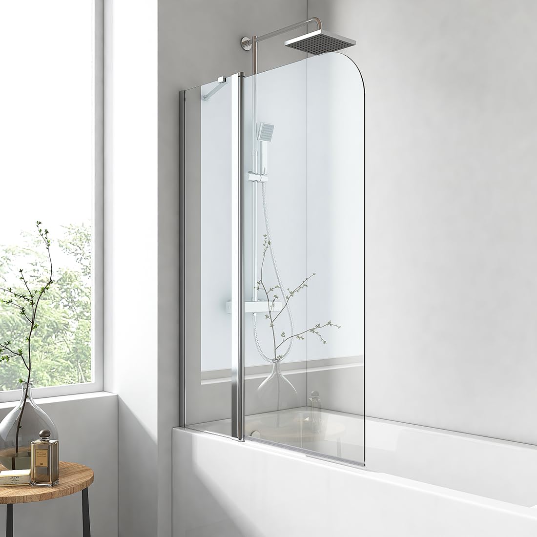 EMKE Mampara de ducha para bañera de 100 x 140 cm, accesorio plegable para bañera, mampara plegable de 6 mm, cristal de seguridad
