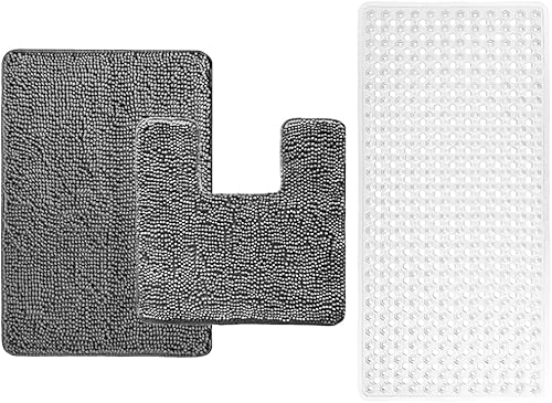 GORILLA GRIP Juego de alfombras de área y alfombra de bañera, el juego de contorno incluye alfombra de baño de 30 x 20 pulgadas y tapete de inodoro