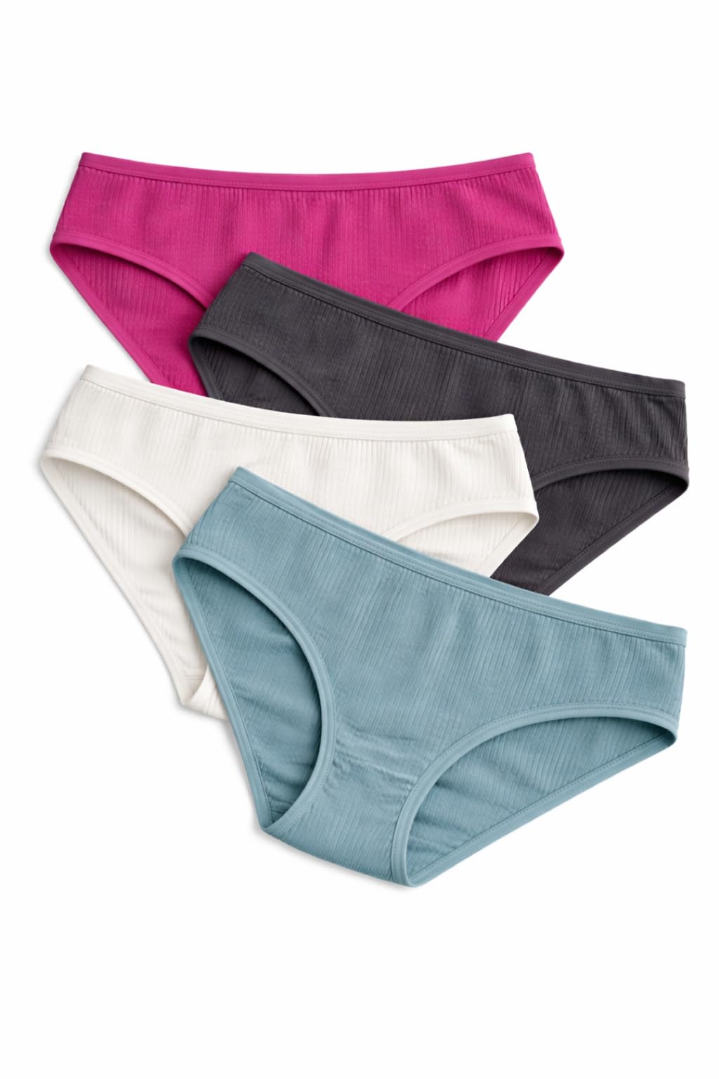 Women's Ribbed Cotton Bikini Panties, Multicolor, Low Rise, Soft Stretch Underwear, 4 Pack-image-26
