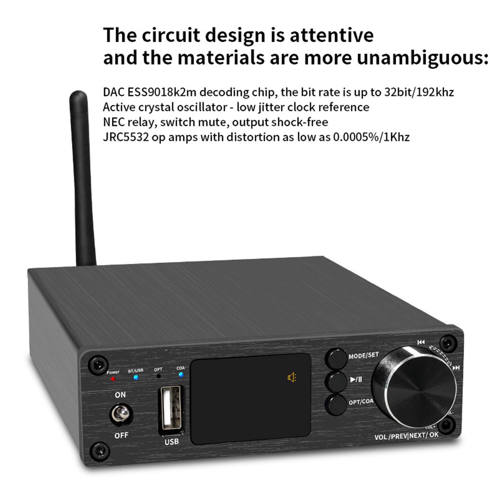Elprico Wzmacniacz Stereo Audio, Wzmacniacz Odtwarzania Odtwarzania Bluetooth, Odtwarzanie USB, Bezstronna Odbiór Bluetooth 5.3 z Zdalnym Sterowaniem Odpowiednim dla Słuchawek od 8 Ω do (wtyczka UE)