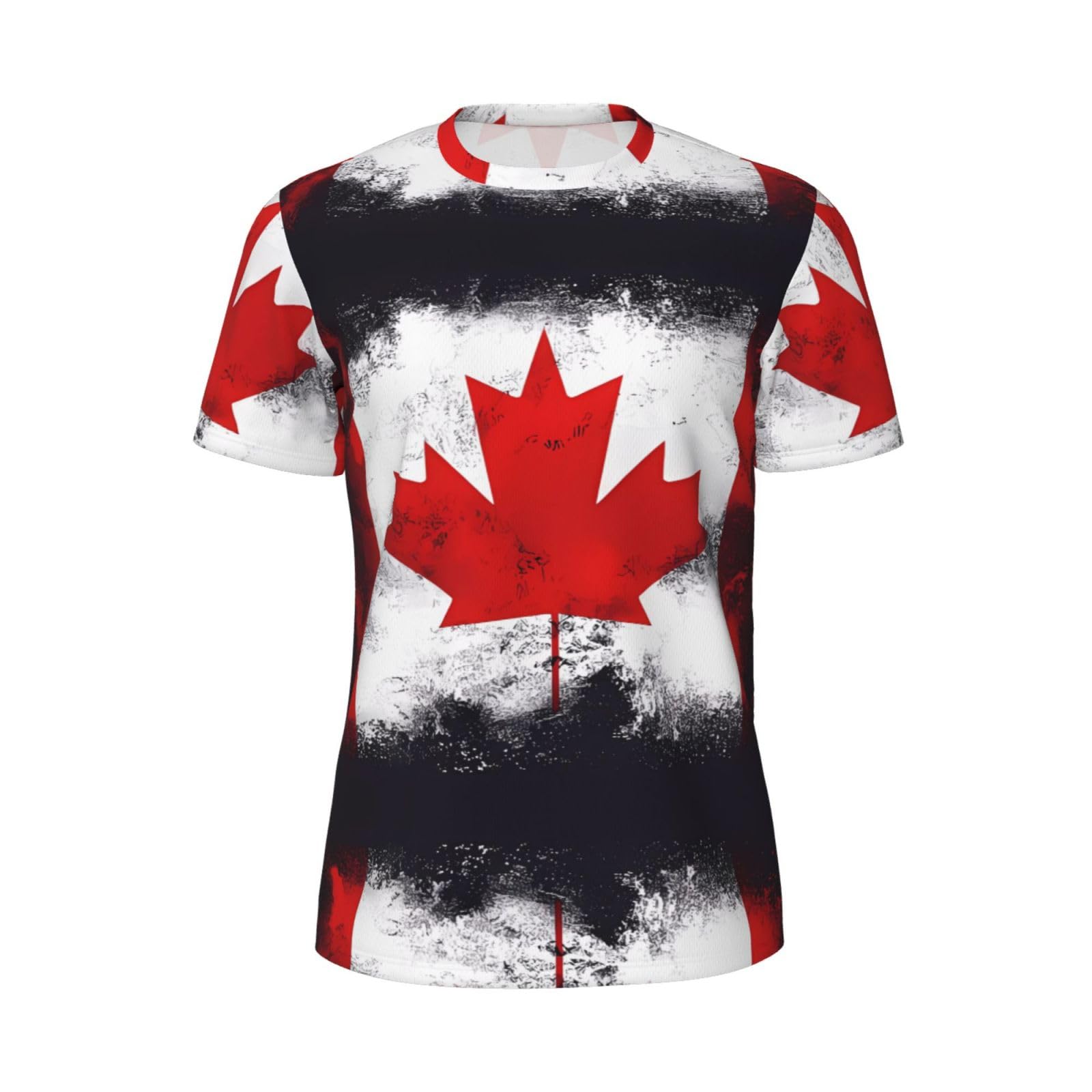 Erwqavc Men's Black Canadian Flag Print Short Sleeve Mesh T-Shirts, Crew Neck Athletic Breathful Workout Tees, For Gym Outdoor Xl