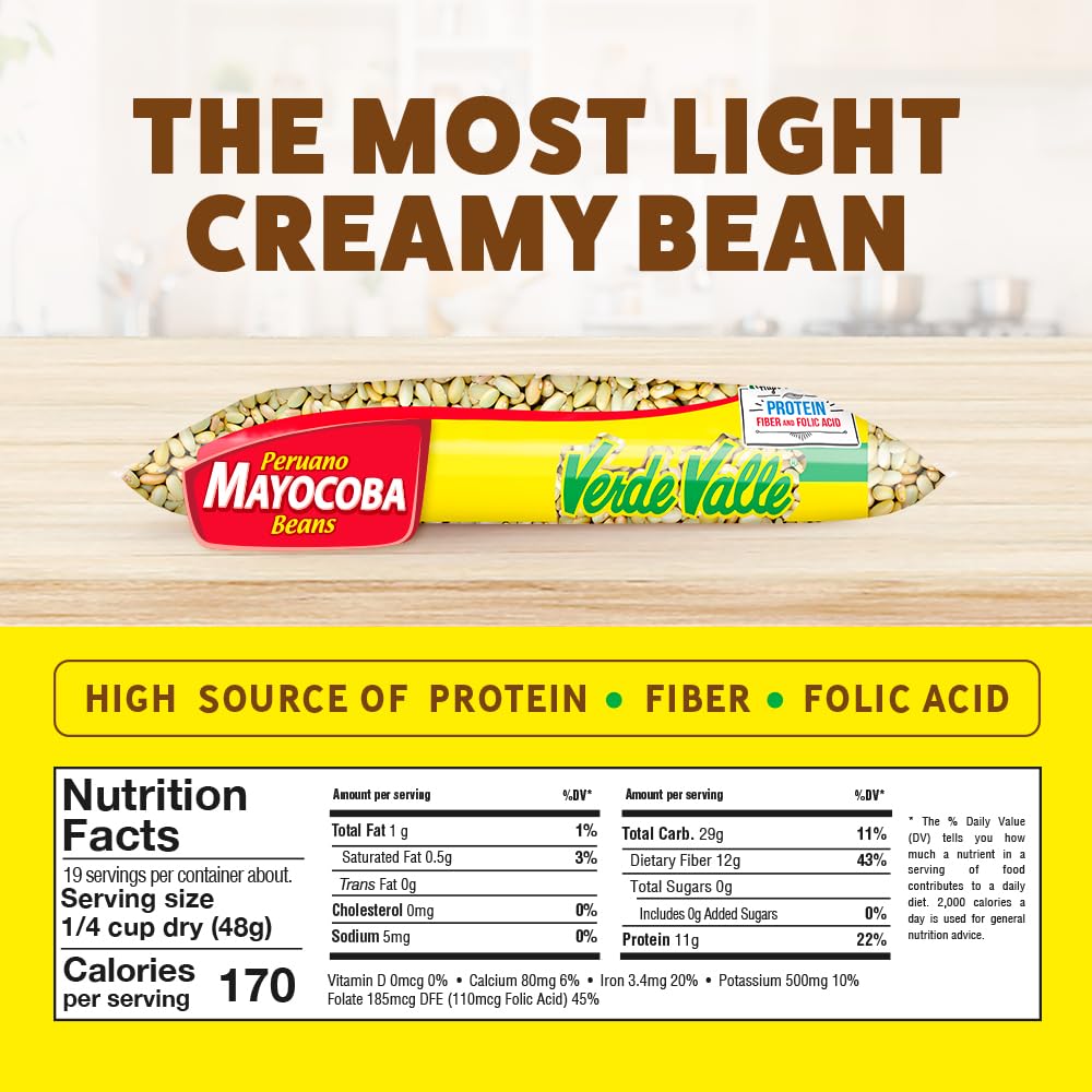 Verde Valle Dried Mayocoba Beans Bulk 2lb (4 Pack), Dry Peruvian Beans in Bag, Creamy, Buttery Texture, Frijoles Peruanos, Plant Based Protein for Refried, Tacos, Fajitas, Enfrijoladas, 8 Pounds