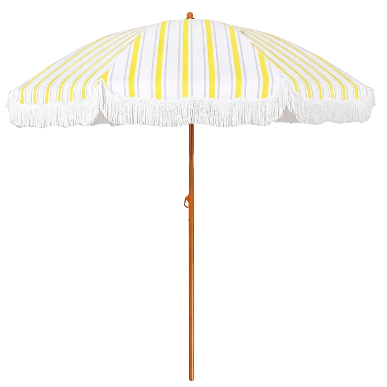 200 cm Parasol Ogrodowy z Frędzlami, Przenośny Parasol Plażowy w Paski Boho z Pochyleniem i Regulowanym Stalowym Słupkiem