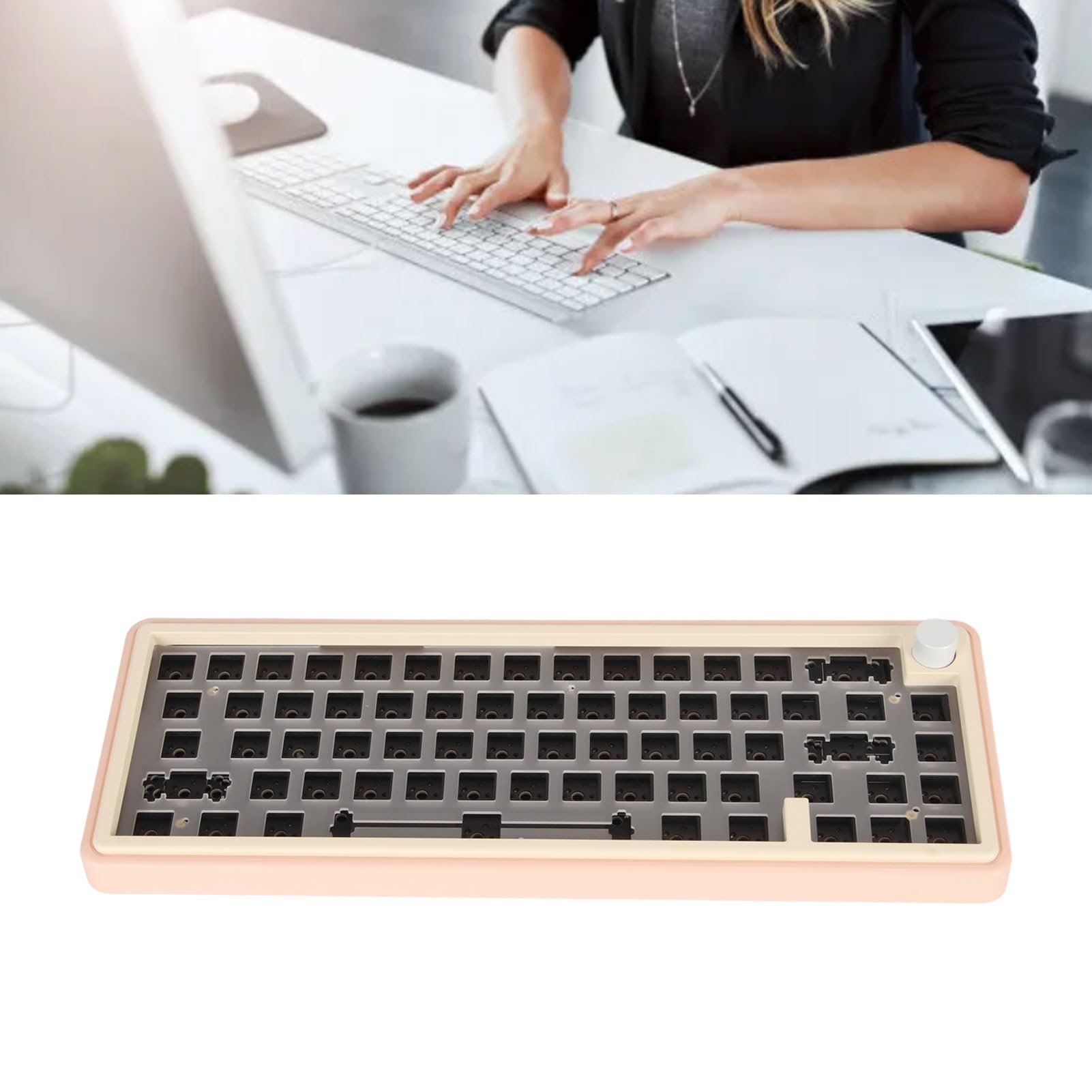 Jectse Kit de Teclado Mecánnico DIY de 67 Teclas con Teclado Barebones Intercambiables en Caliente con Cable RGB Inalmbrico 2.4G5.0 Tipo C, con QMK y Via, para, Párrica X, (Pink)