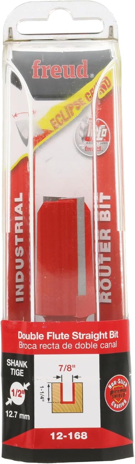 Freud 12-168: 7/8" (dia.) Double Flute Straight Bit with 1/2" shank, 3" overall length