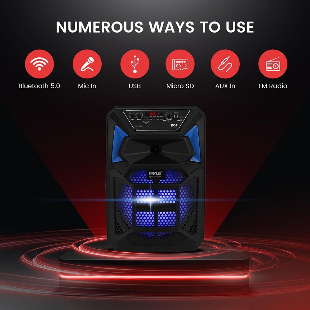 Portable Bluetooth PA Lautsprecher System – 400W Outdoor Bluetooth Lautsprecher Portable PA System mit Fernbedienung, Mikrofon, Mikrofoneingang, Partylichter, MP3/USB SD-Kartenleser, FM Radio
