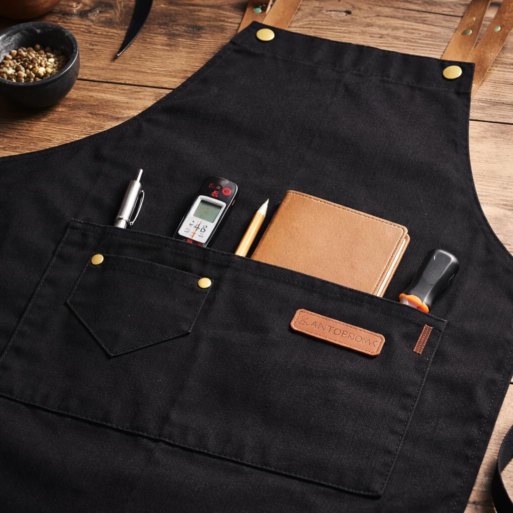 Delantal Cocina Mujer - Delantal Cocina Hombre - Mandiles De Cocina - Delantal Impermeable y Ajustable - Ideal Como Mandil Camarero Peluqueria Barbacoa o Jardinería – Para uso profesional y domestico - 5