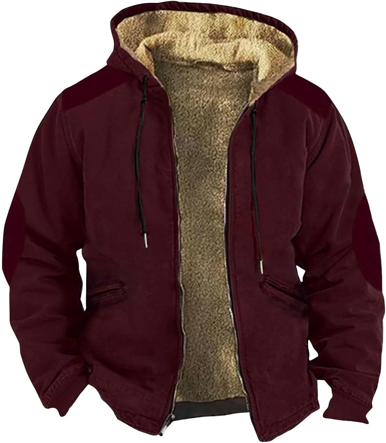 Men Hoodies Sherpa Lined Plaid Athletic Hoodies Full Zip Fall Hooded Jackets Baggy Fleece Coat With Pockets Sweatshirt