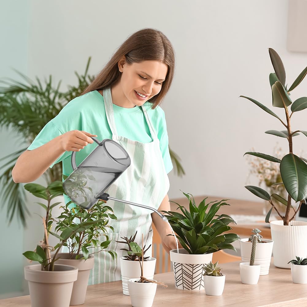 OFFCUP Regadera, 35oz 1L Regadera Pequeña, Regadera de Plástico para Jardín, Regadera con Caño Largo y Cómodo Mango de Madera, Regadera para Plantas, para Vivienda Exteriores Interior (Verde)