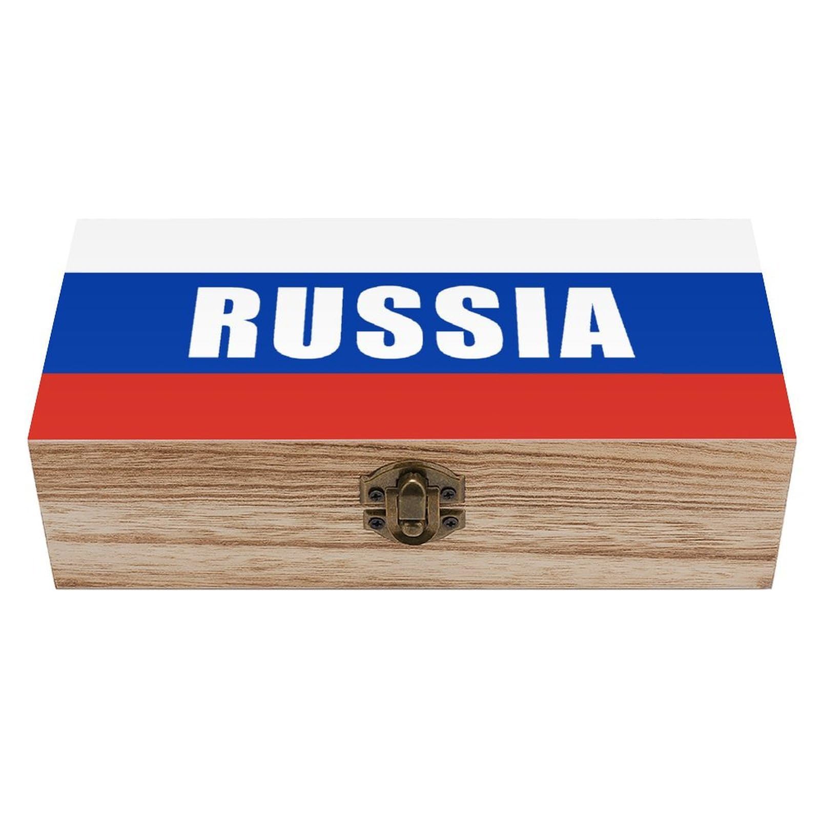 HLBSDM Flag of Russia Wooden Storage Box Craft Memory Keepsake Treasure Chest Box Jewelry Organizer
