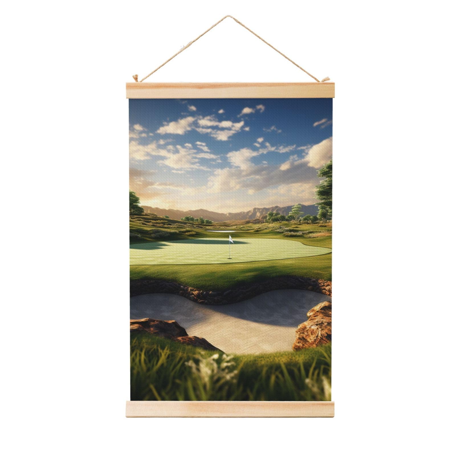 Golf Course Posters Wooden Shaft Hanging Poster Canvas Prints Scroll Wall Art Painting Vintage Wall Banner Modern Artwork Decor for Home Decor Ready to Hang 16"x24"