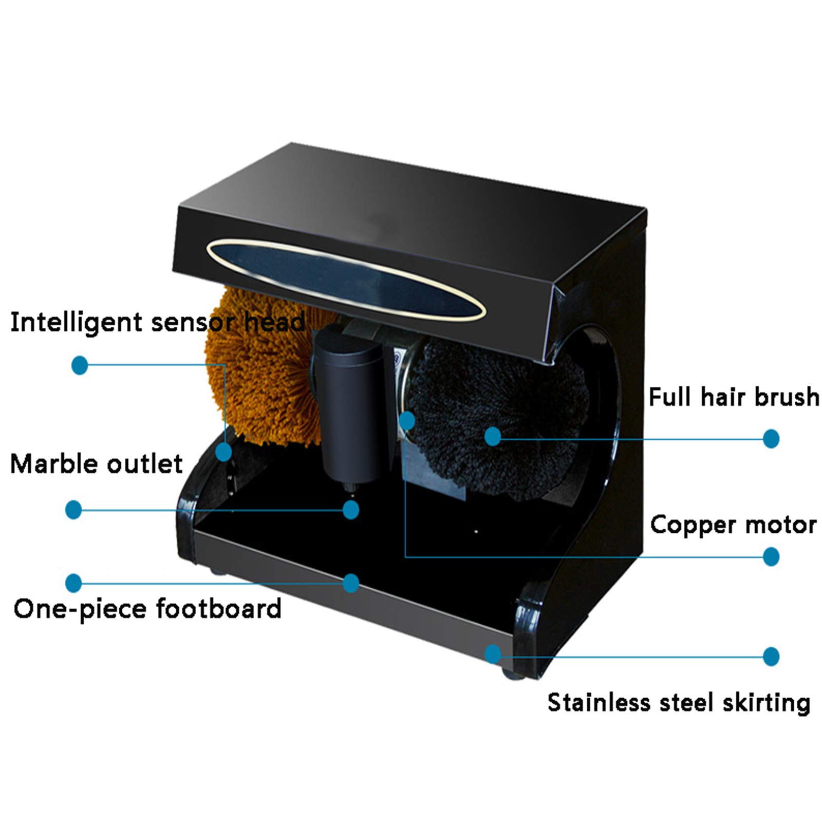 limpiabotas eléctrico, Inducción automática Limpieza Completa de Zapatos por inducción automática for el hogar, Adecuada for Lugares públicos, Estribo de Acero Inoxidable de una Pieza,(Gold)