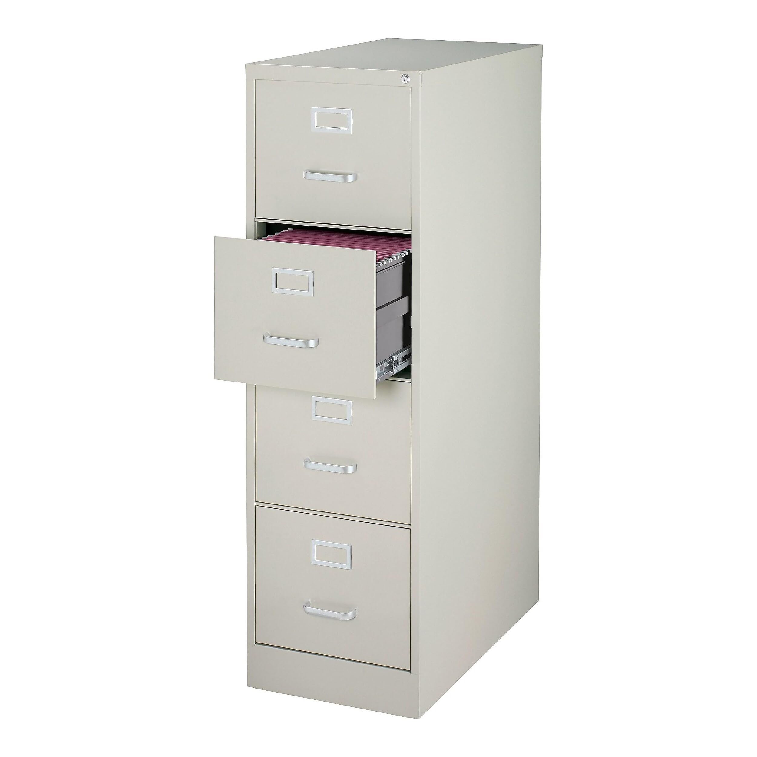 Staples 4-Drawer Vertical File Cabinet, Letter, Lockable, Light Gray, 26.5'' D