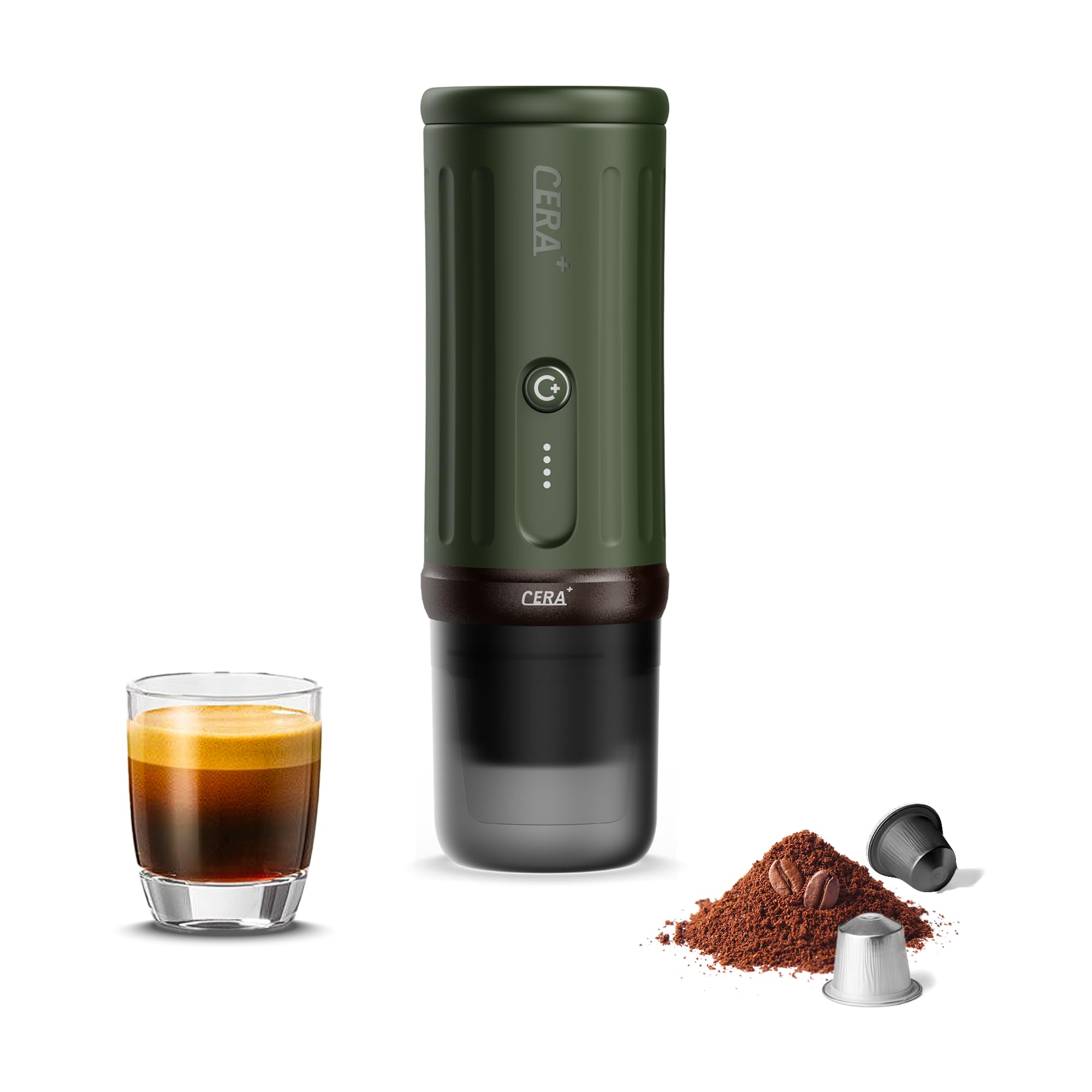 CERA+ CERApresso - Macchina per caffè espresso portatile, 5-8 tazze per carica, autoriscaldante 20 bar, cialde e caffè macinato, macchina da caffè elettrica da viaggio per gite, lavoro, campeggio