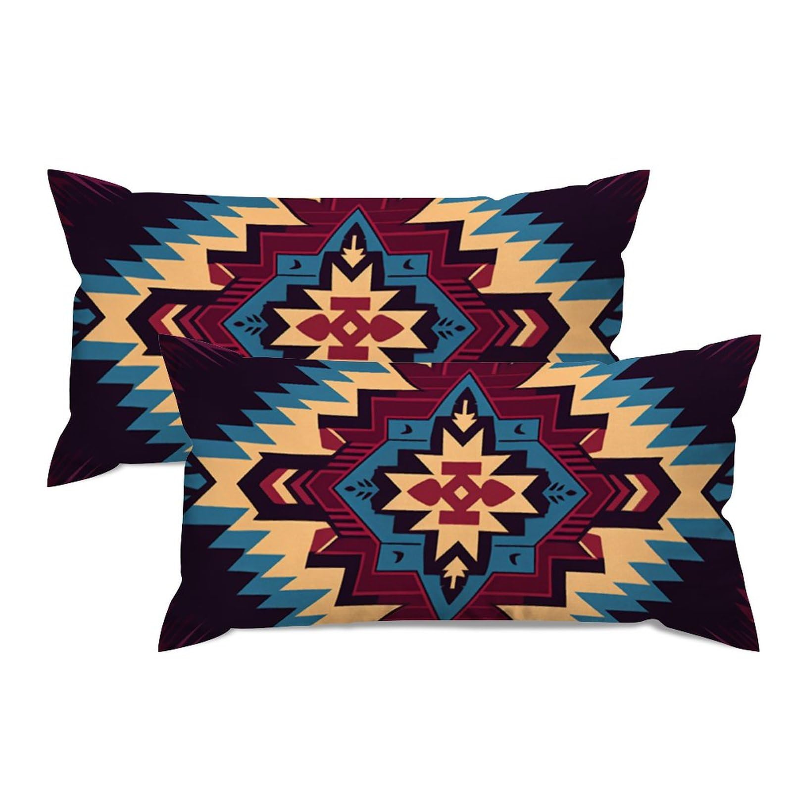 Freecustom African Ethnic Geometric Throw Pillowcase Set of 2 Southwest Rectangular Cushion Cover 12x24in Decorative Pillow Home Cotton Linen Boho Pillow Cover For Sofa Couch Bedroom Decoration