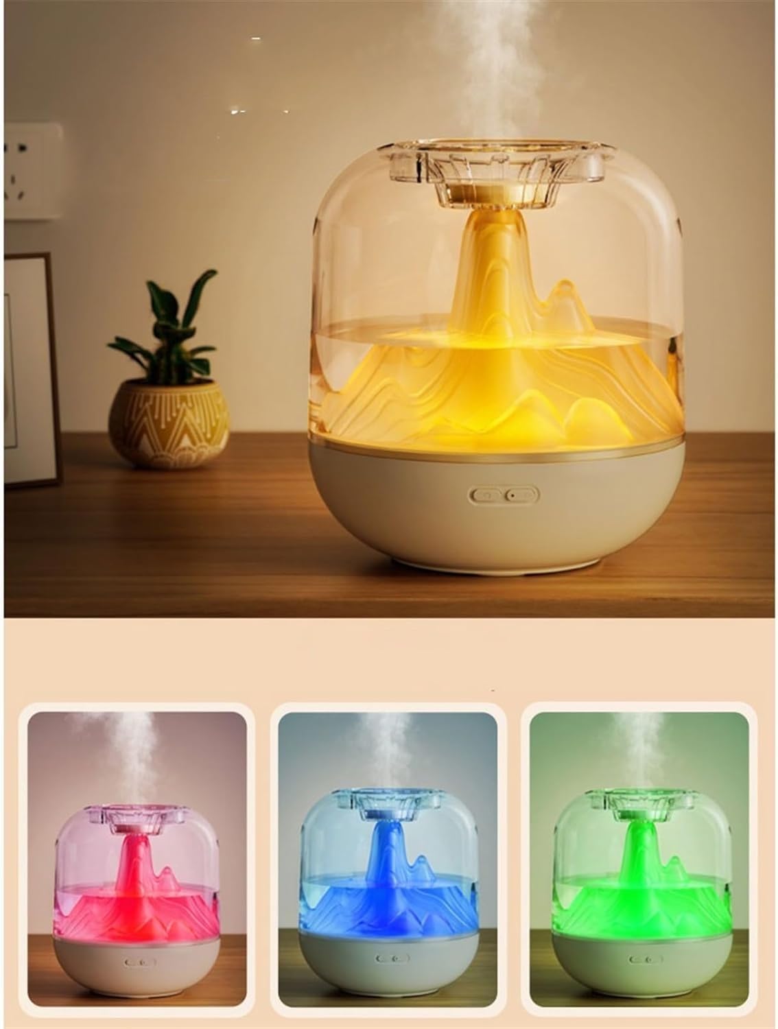 Domésticos Humidificadores 1000ML Dormitorio silencioso Humidificador de Niebla Grande Habitación de Aire Acondicionado Pequeña máquina de nebulización de aromaterapia(Bianco)