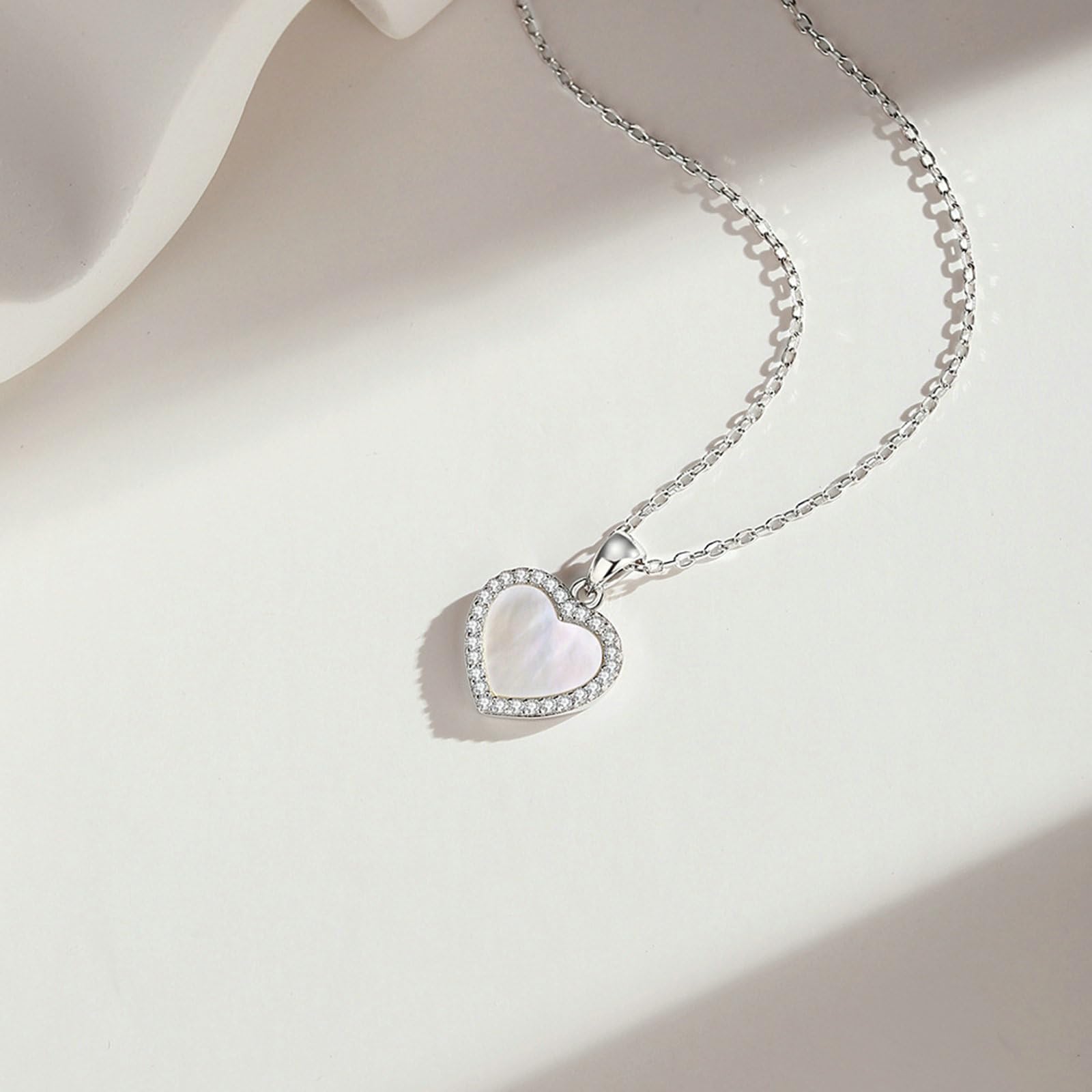 Collana Oro Bianco con Ciondolo, Cuore con Moissanite Collana Donna in Oro 375/585/750, 40+5cm