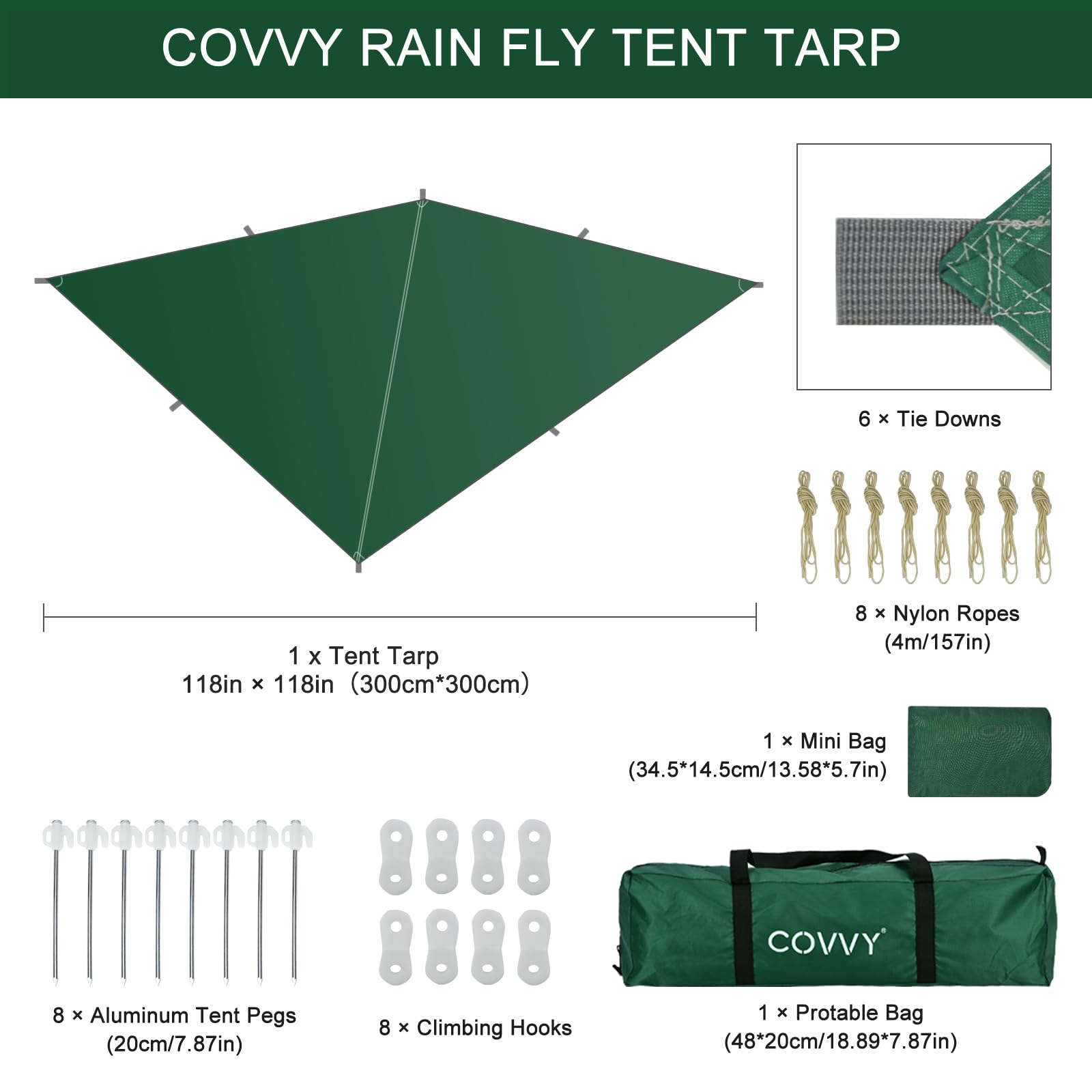Rain Fly Hammock Waterproof Camping Tent Tarp COVVY Portable Multifunctional Camping Gear Equipment Lightweight Backpacking Shelter Awning for Outdoor Hiking Travel, Fast Set Up with Tent Accessories