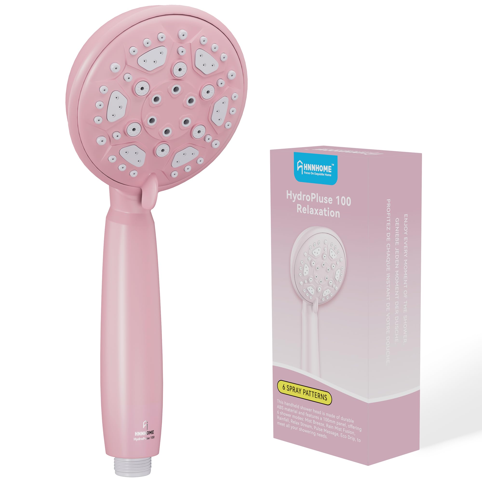 HNNHOME HydroPulse 100 mm Handbrause Hochdruck-Duschkopf, 6 Sprühmodi, universeller Power-Duschkopf-Ersatz, Rosa