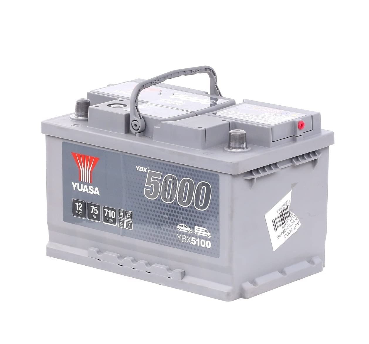 YUASA Batterie 75, Ah 710, A/EN YBX5100 L 278mm B 175mm H 175mm Compatible avec BMW 3 Berline E46 3 Coupé E46 5 Berline E39, RENAULT Clio III 3/5 portes BR0/1, CR0/1, FORD Fiesta Mk6 3/5 portes JA8