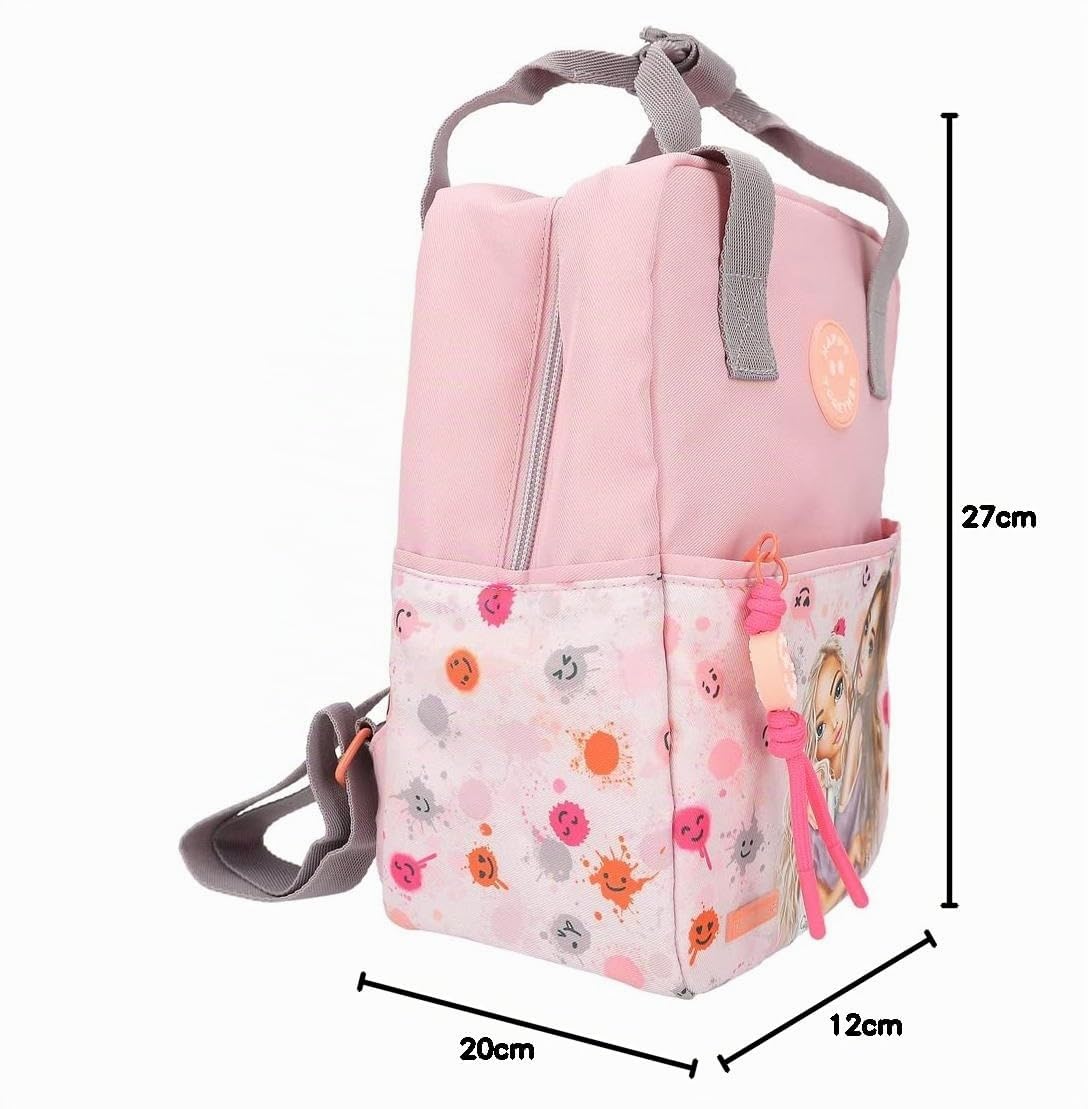 Depesche 12263 TOPModel Happy Together - Rucksack in Rosa mit Model-Motiv und Smiley-Muster, Tasche mit verstellbarem Schultergurten