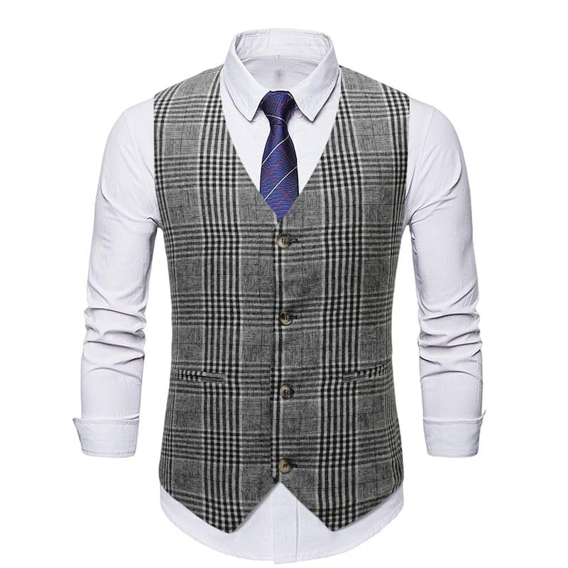 Chaleco a cuadros para hombre YEBAITOU de vestir formal 2