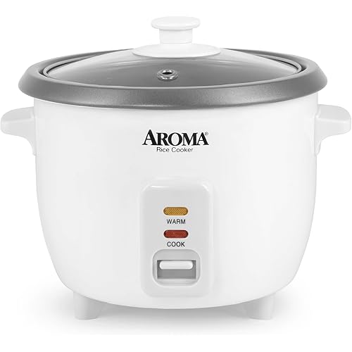 AROMA® Rice Cooker, 3-Cup (Uncooked) / 6-Cup (Cooked), Small Rice Cooker, Oatmeal Cooker, Soup Maker, Auto Keep Warm, 1.5 Qt, White, ARC-363NG