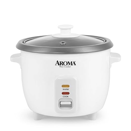 AROMA® Rice Cooker, 3-Cup (Uncooked) / 6-Cup (Cooked), Small Rice Cooker, Oatmeal Cooker, Soup Maker, Auto Keep Warm, 1.5 Qt, White, ARC-363NG