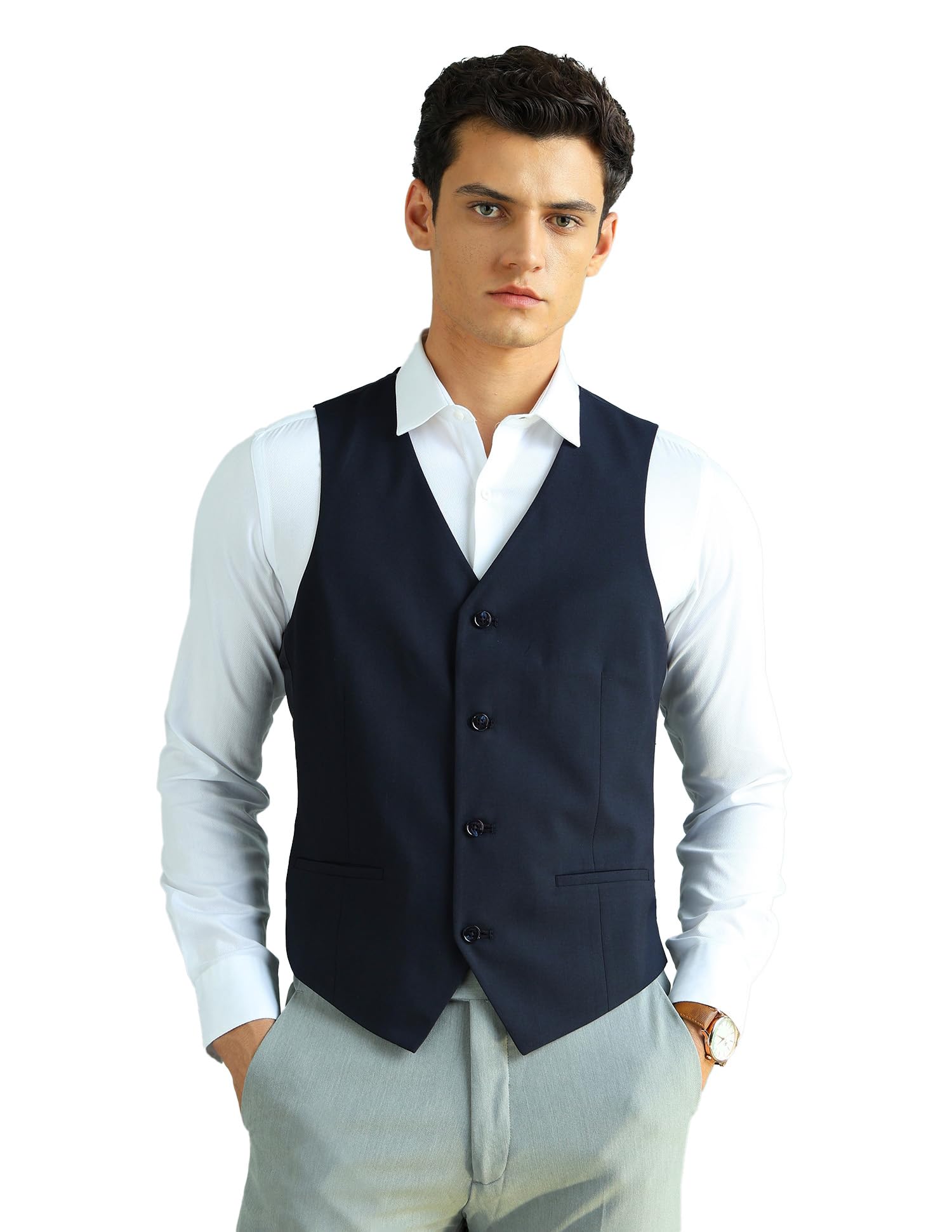 Men's Solid Body Tailored Fit Waistcoat-image-19