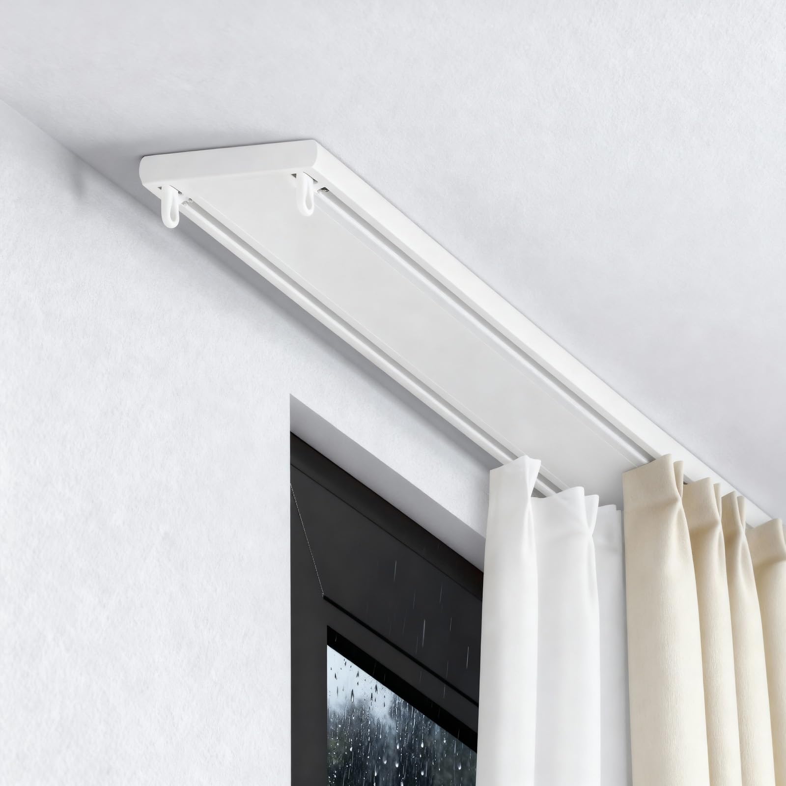 Gardinenschienen 2 läufig aus Aluminium, Vorhangschiene Deckenmontage mit Stummen Rollen von 150cm 200cm 250cm 300cm Robust Gardinen Schiene für Schlafzimmer, Fenster, Wohnzimmer(Weiß,3.0m)