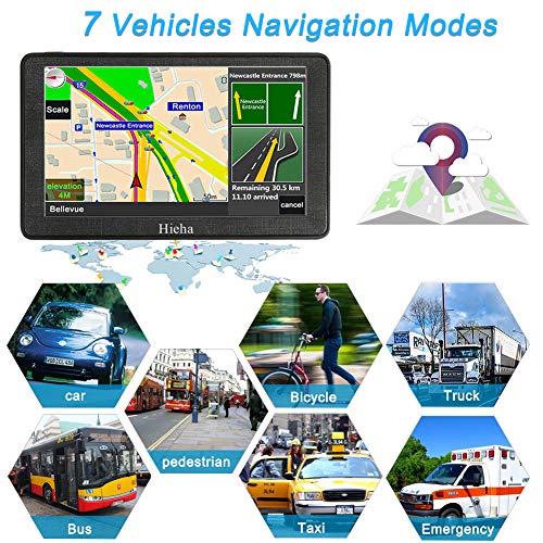 Hieha 7 Inches Navigation System for Car Truck RV Vehicles with Pre-Loaded Latest US/CA/MX Maps, 8GB 256Mb Touch Screen GPS Navigation Device with Car Bracket Holder, Lifetime Free Map Updates