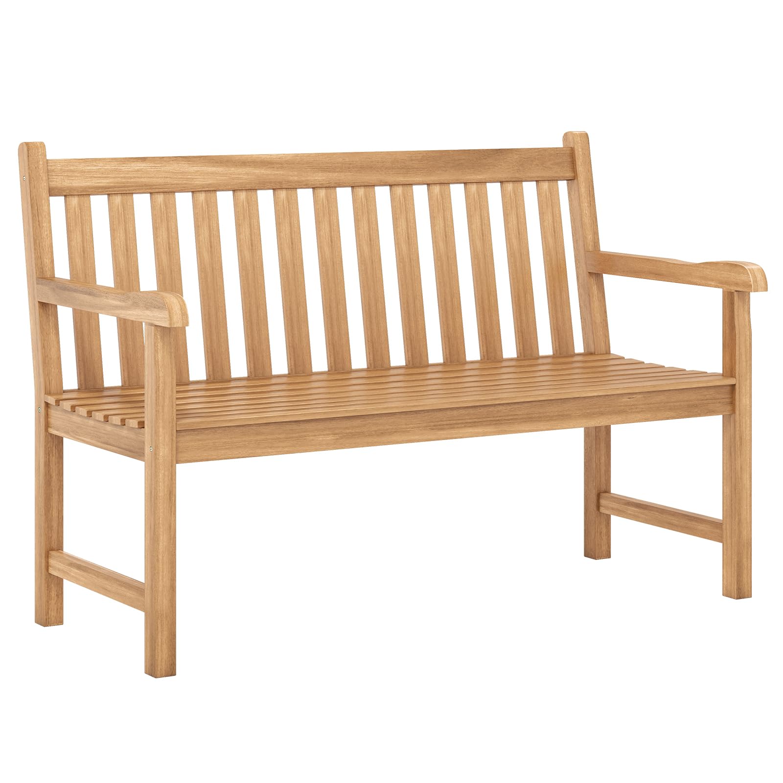 Tangkula 51" Teak Wood Outdoor Bench, 2-Person Solid Wood Garden Patio Bench with Backrest and Armrests, Wooden Loveseat Seating Furniture for Porch, Balcony, Backyard and Deck