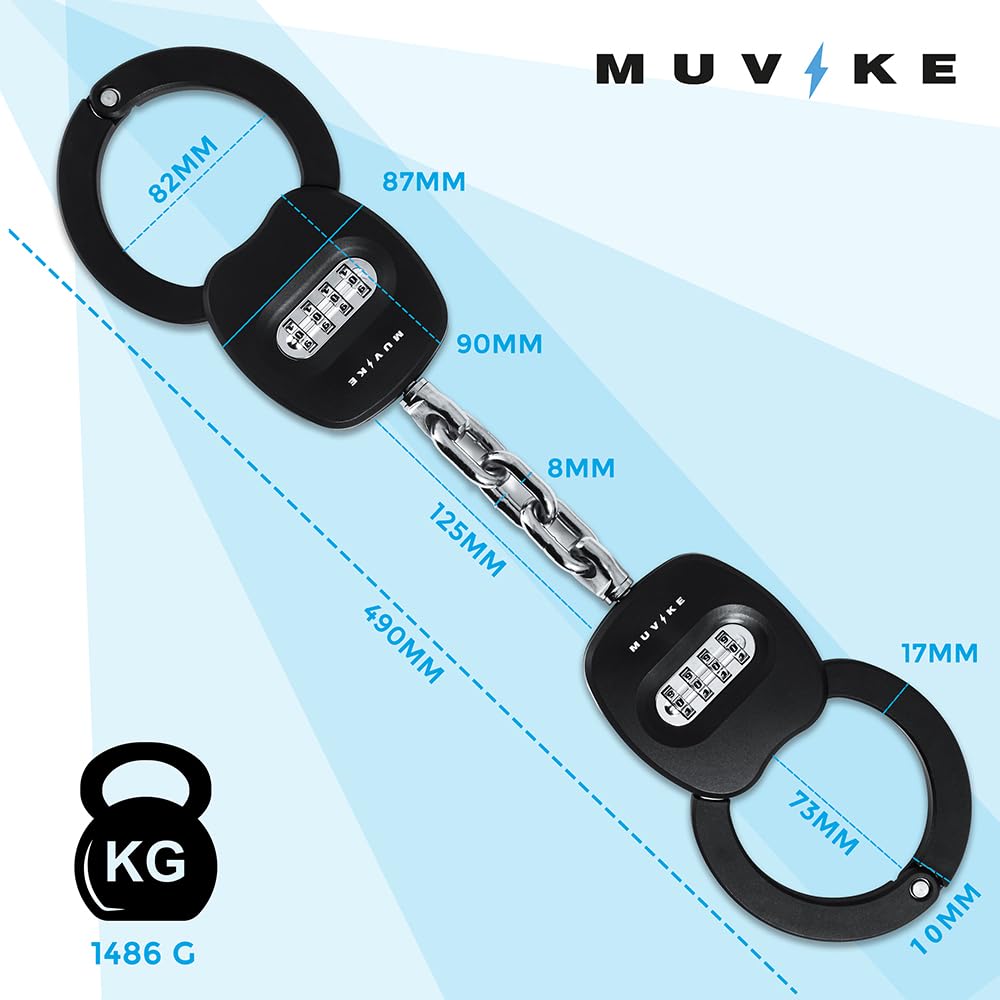 HANDCUFF 480/8CK Fahrradschloss – 49 cm Handfesselschloss aus gehärtetem Stahl – 360° drehbar – 4-stelliger Zahlencode – Sicherheitsstufe 8 – für Fahrrad, E-Bike, Roller, Kinderwagen