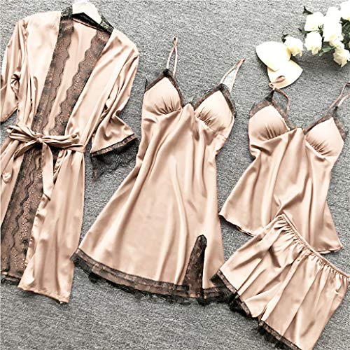 Lingerie fines bretelles et vêtements de nuit en satin 4 pièces