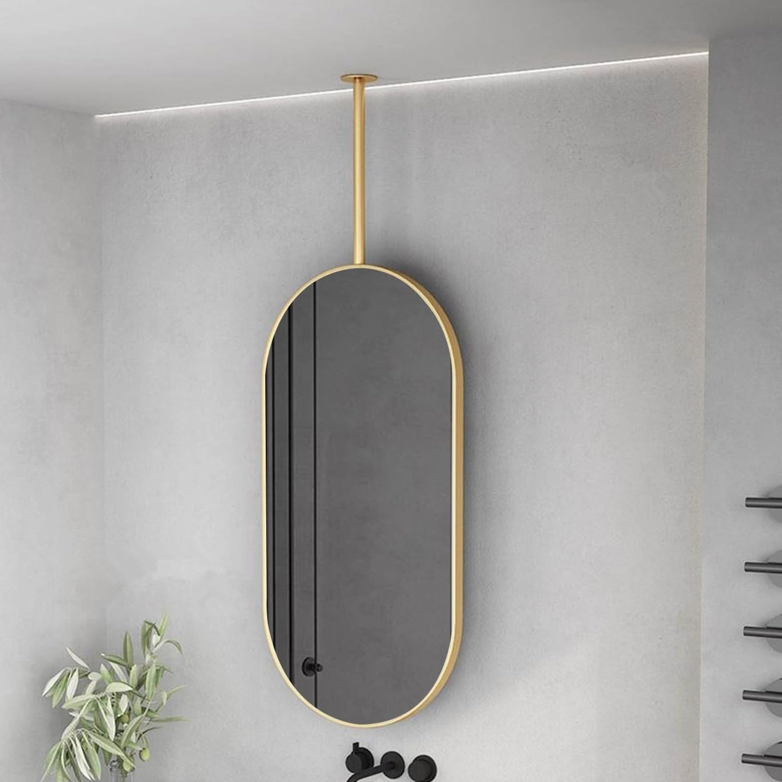 Miroir de salle de bain ovale métal suspendu 40x60 miroir HD maison