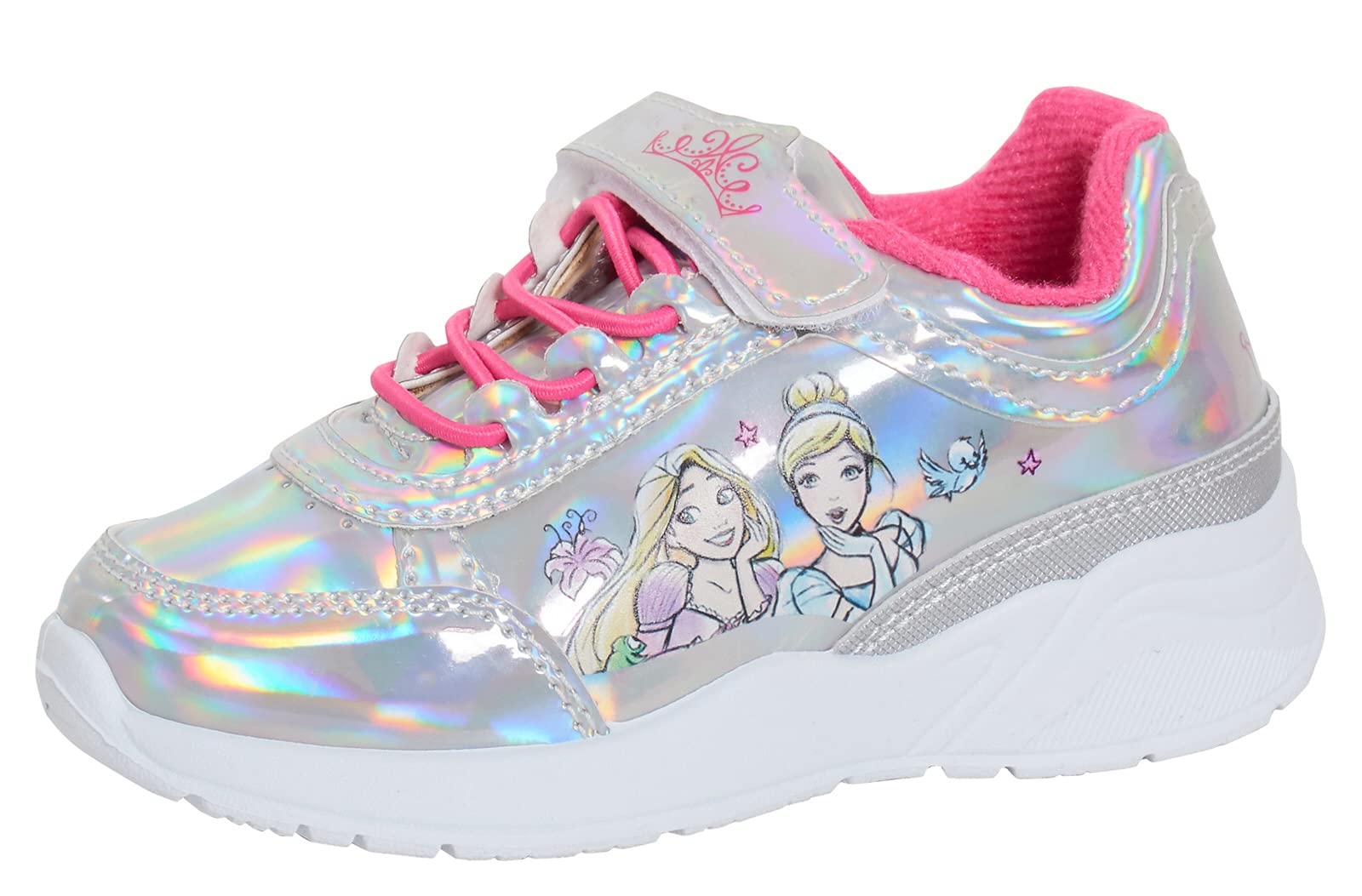 Disney Princess Girls Trainers Holographic Silver Sports Shoes Kids Running  Sneakers Ariel Rapunzel Belle Cinderella