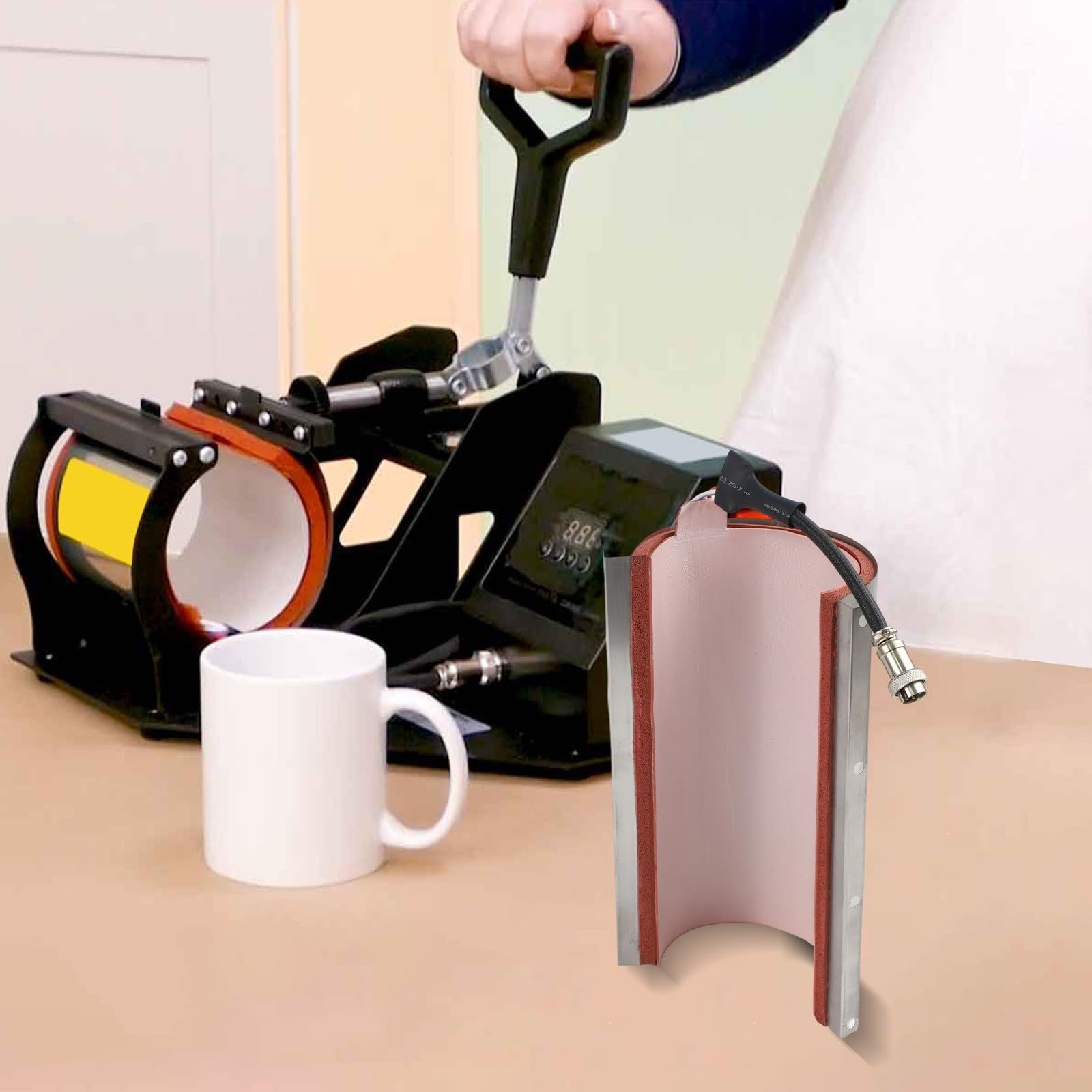 Almohadilla de transferencia de calor para tazas compatible con máquina de impresión por sublimación, silicona + posavasos calientes de acero inoxidable para prensa de tazas de -17.8-204.4 °C