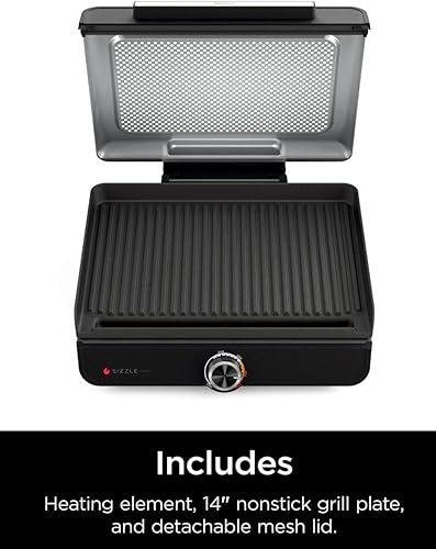 Miniatura 8 de Ninja Sizzle - Parrilla de cocina para interiores, parrilla de cocina de alto calor de 500 F con placa antiadherente de 14 pulgadas, tecnología de