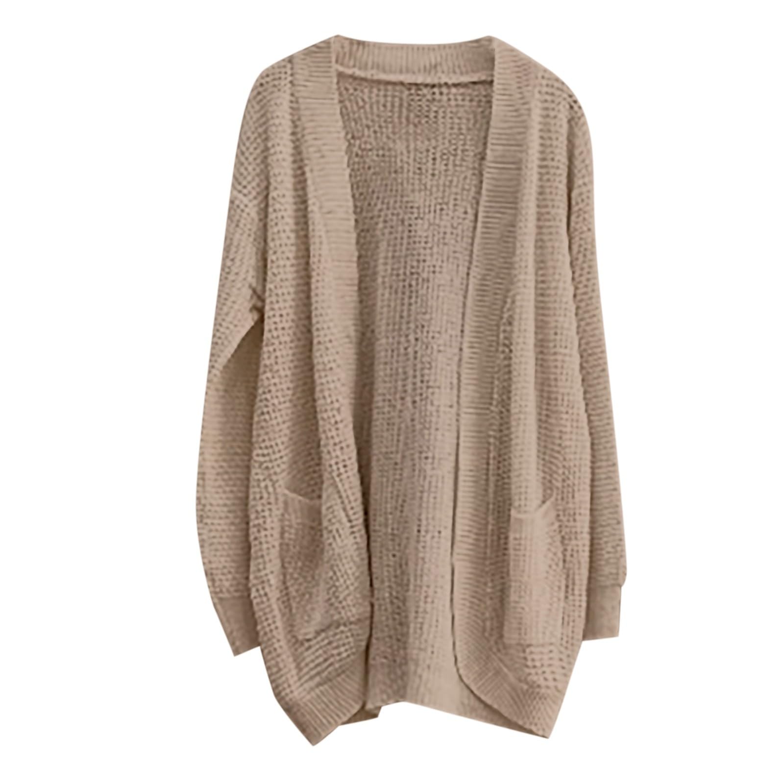 Cárdigan largo para mujer, cárdigan para mujer con bolsillo, chaqueta delgada de longitud media, chaqueta de otoño de manga larga, cárdigan ligero elegante monocolor abrigo de punto abierto