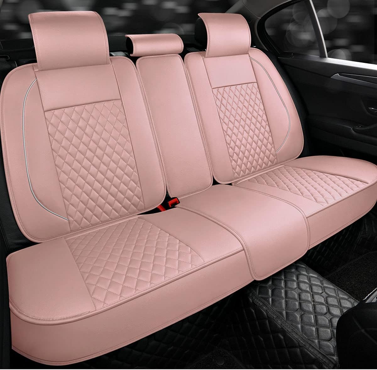 Car Seat Cover for Women Full Set Crystal Front and Rear Seat Covers for Cars Bling Car Seat Cushion Universal Auto Accessories Non-Slide Automotive Covers (Crystal Pink)
