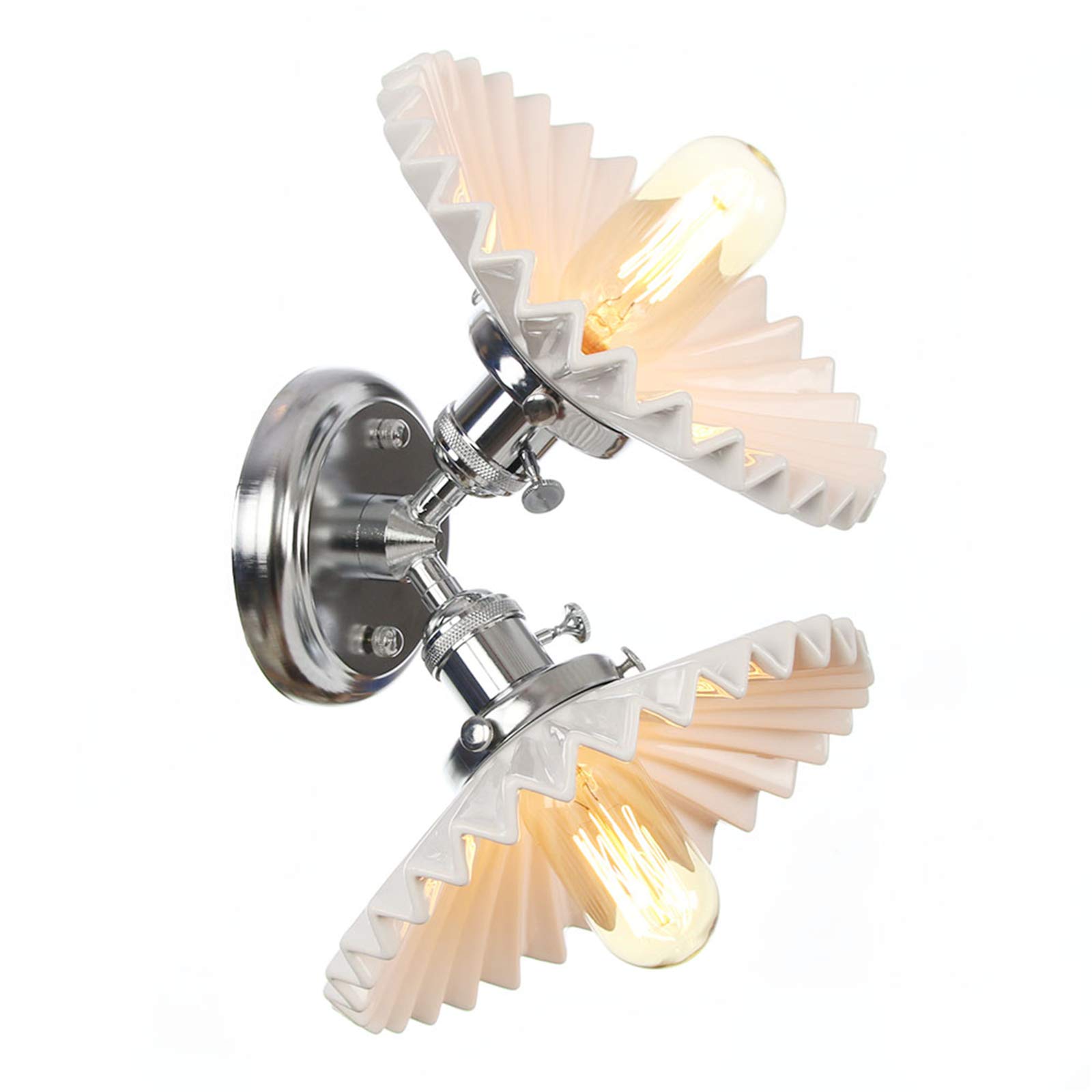 Lámparas de pared de 2 luces, pantalla de cerámica blanca, iluminación de pared de metal con interruptor, apliques de pared nórdicos para dormitorio y baño,Cromo