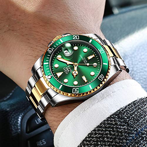 Image of OLEVS Watches for Men Classic with Date Business Dress Luxury Big Face Green /Black /Blue Waterproof Luminous Mens Wrist Watch Analog Two Tone Stainless Steel Men Watch