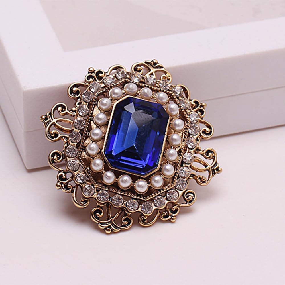 Antique Rhinestone Brooch Pin for Women Girls Gold Tone Vintage Baroque Rectangle Crystal Shell Pearl Boho Victorian Style Brooches Lapel Pins Elegant Wedding Christmas Festival Ornament Jewelry Gift