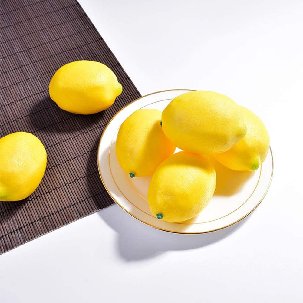 Faux Yellow Lemons Artificial Fruits Fake Lemon Lifelike Simulation for Lemonade Party Kitchen Table Decorations Garland Photography Props, 5 Pack