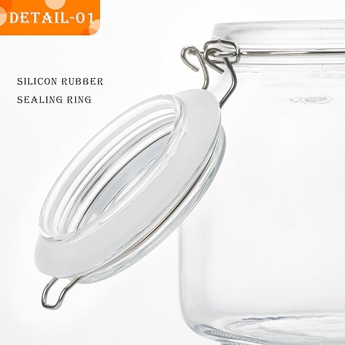 Miniatura 4 de Tarros cuadrados de vidrio para almacenamiento de alimentos de 34 onzas con tapas herméticas de abrazadera, paquete de 3 recipientes grandes de