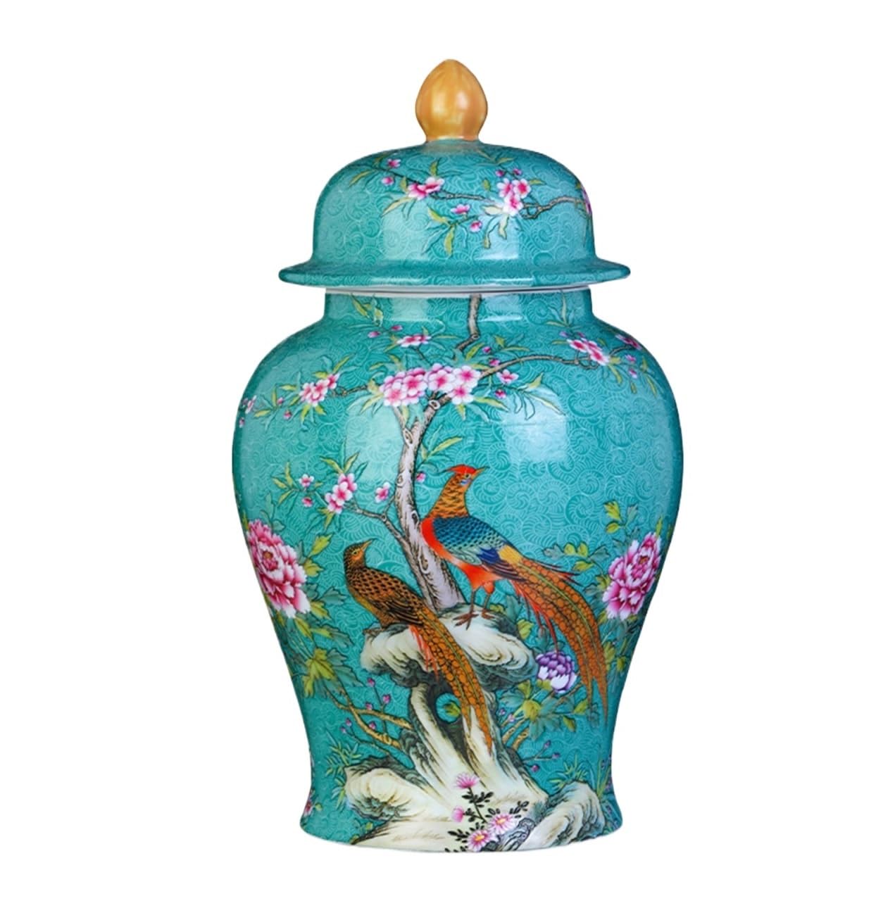 GFJHdfhE Chinese Style Decorative Jar Jingdezhen Ceramic General Jar Living Room Ornament Storage Can Flower Display(Grün)